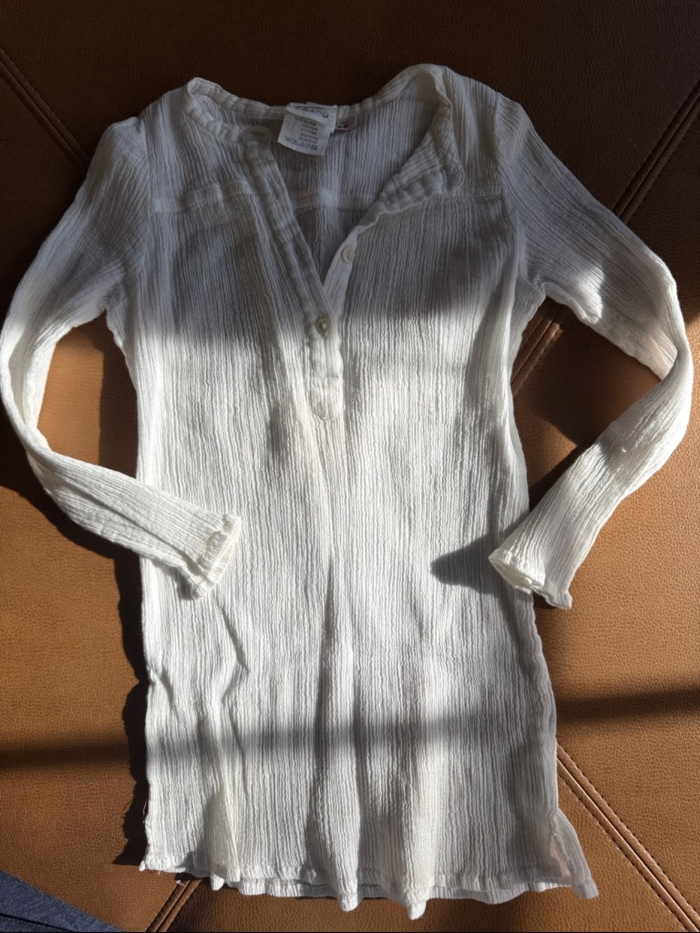 Bonpoint 3T coverup White Textured Long Sleeve Tunic Top